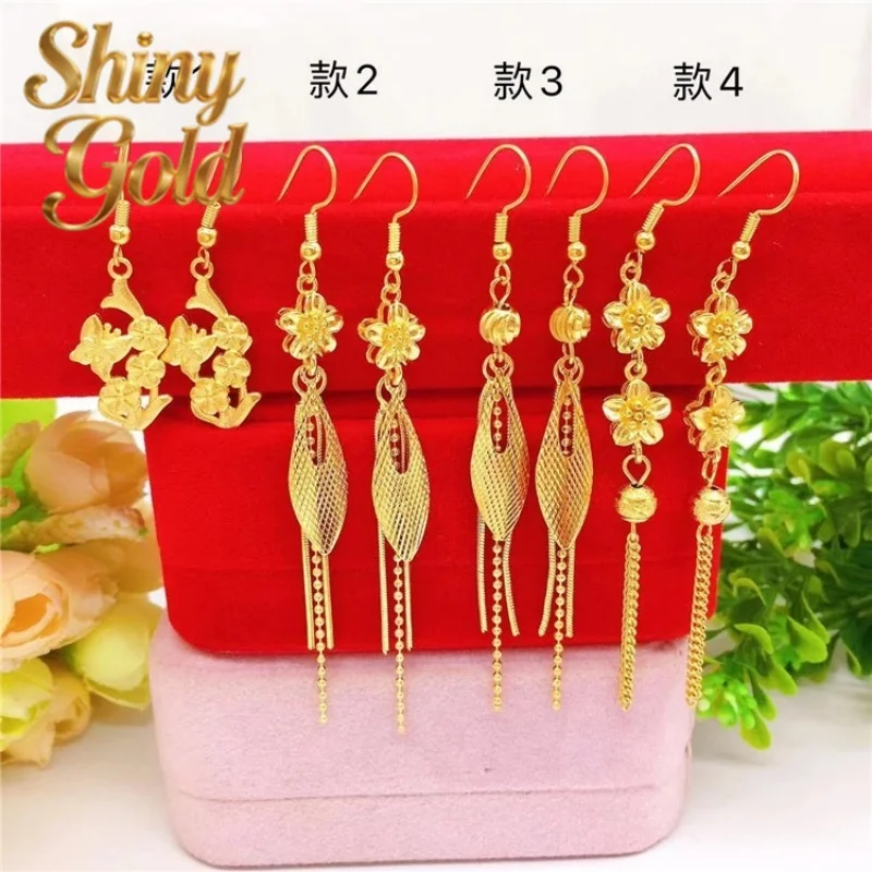 ShinyGold  24K real gold summer tassel earrings for women's fashion 9999 real gold earrings flower gold jewelry accessories