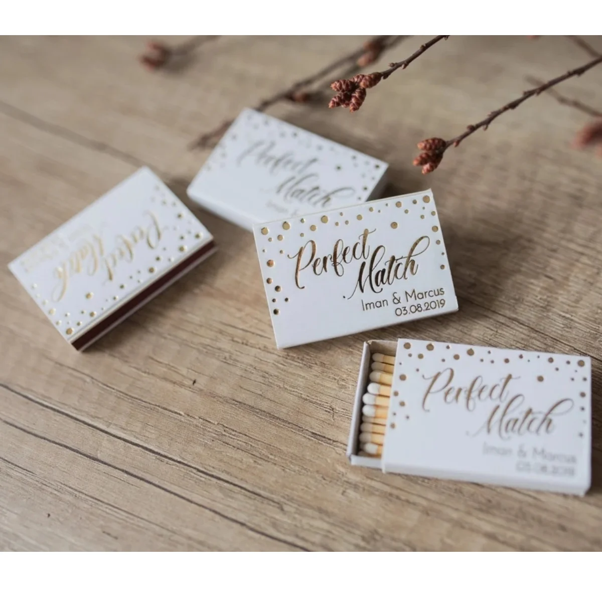 

Custom matchboxes, Gold Foil Matches, Personalized matches, matches wedding, Personalisierte, The Perfect Match, Monogrammed Mat