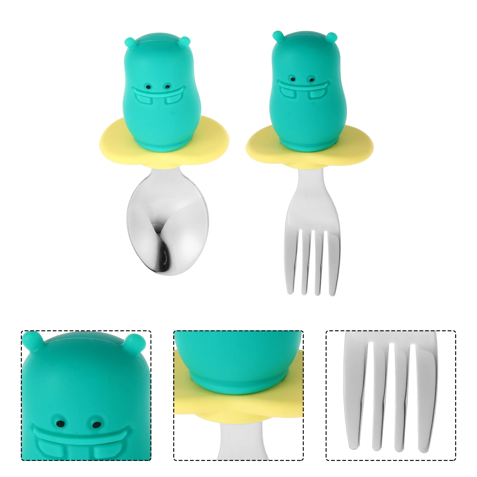 

Baby Learning Spoon Fork Set Safe NonSlip H Kids Tableware Toddler Utensils Stainless Steel Silicone Children Dining Training