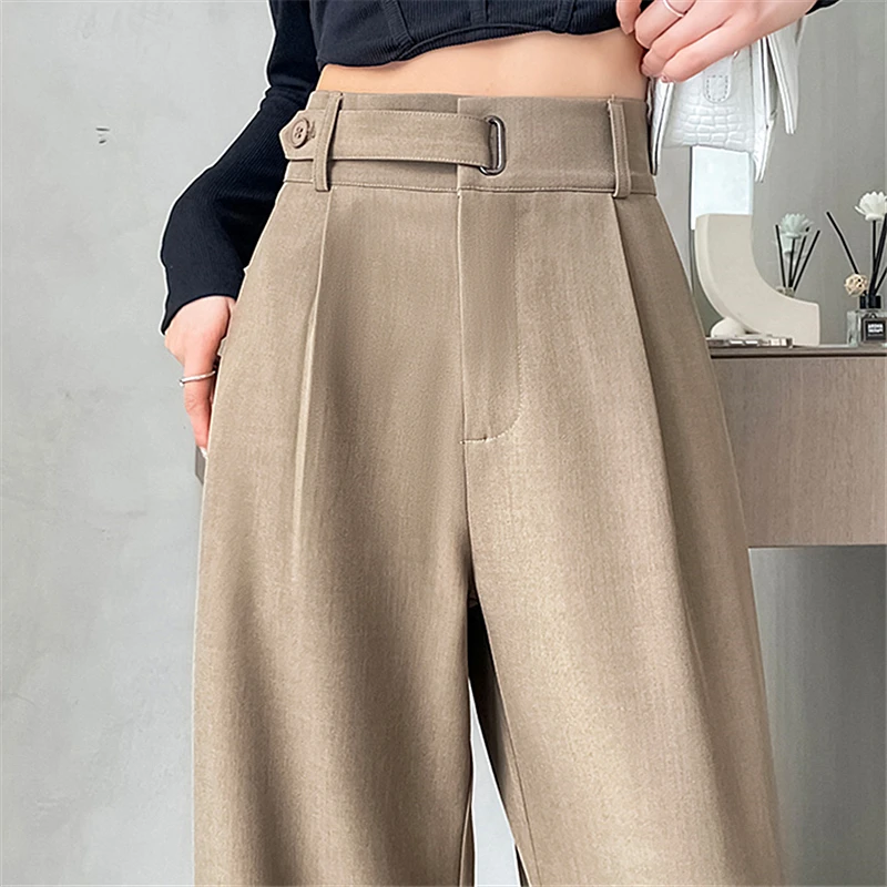 Séoulish printemps été femmes jambes larges pantalon 2024 nouveau bouton taille haute solide décontracté pantalon ample femme