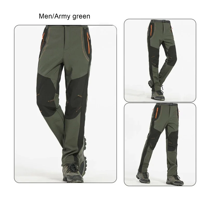 Men Winter Trekking Pants Water Splash Prevention Fleece Lining Warm With Outdoor Workwear Hiking Skiing Trousers