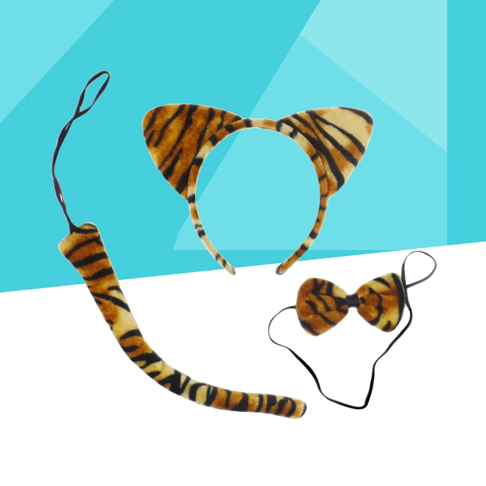 3 pezzi per bambini orecchie fascia papillon coda set festa di Halloween decorazione in maschera fascia per cartoni animati costume da gatto costume cosplay per bambini