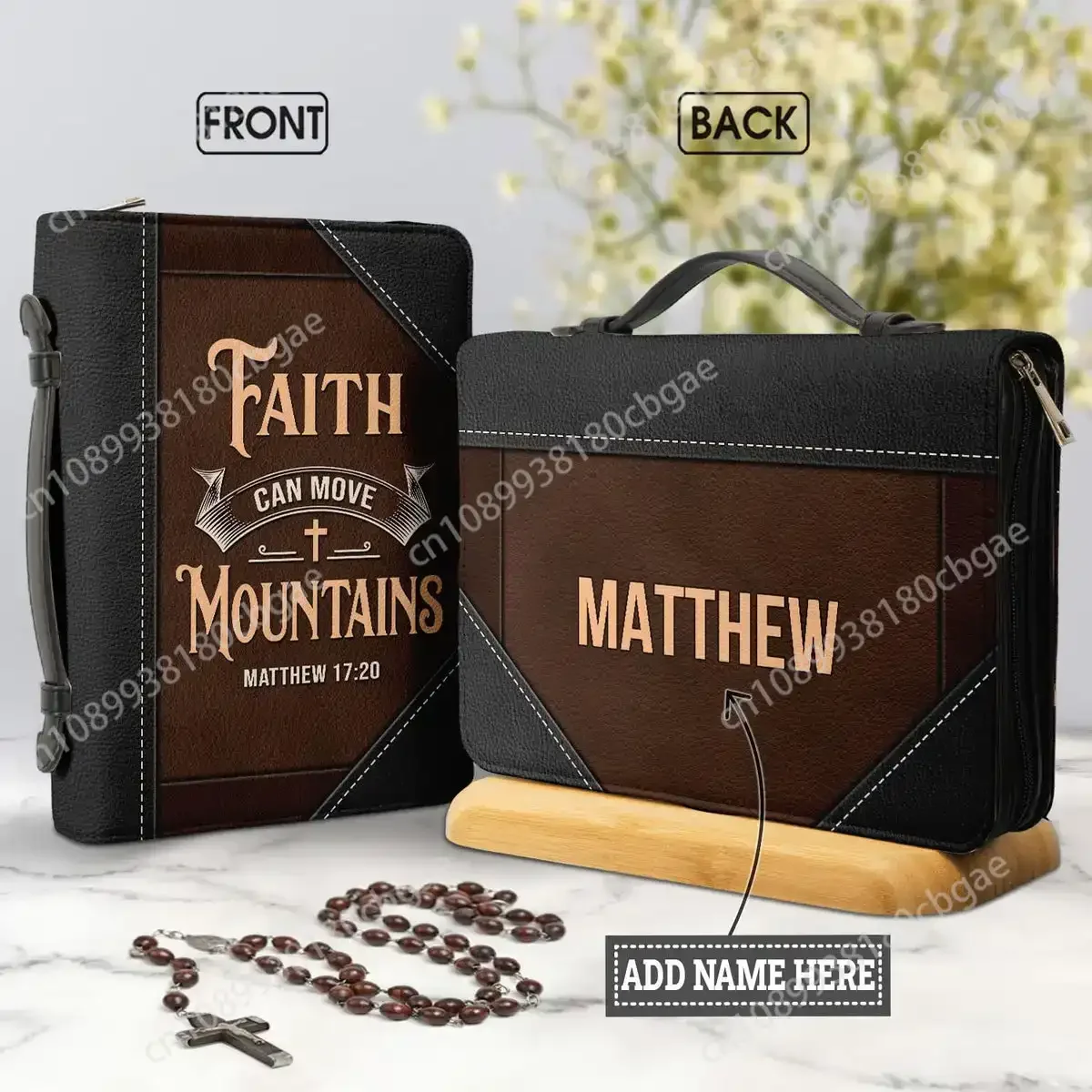 

Women's Bible Bags Faith Can Move Mountains Words Design Leather Bible Cover Case Practical Bible Storage Bags Paquete Bíblico