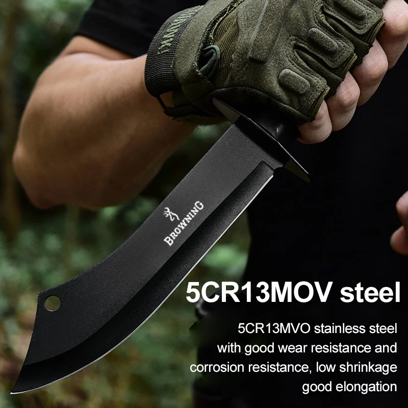 Military Tactical Knife with Scabbard Stainless Steel Outdoor Survival Knife for Self Defense Hiking Camping