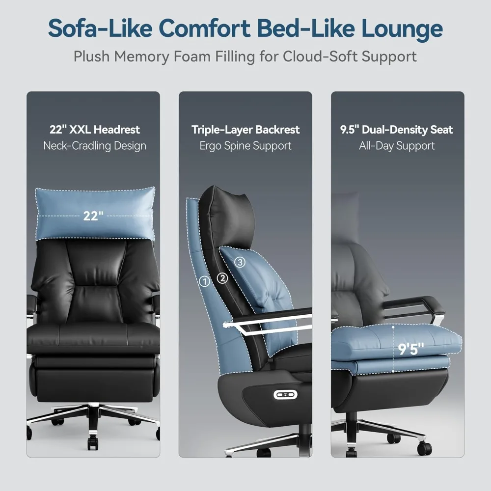 كرسي مكتب تنفيذي كهربائي مزدوج المحرك M80 مع مسند للقدمين، كرسي مكتب مريح للاستلقاء مقعد عريض