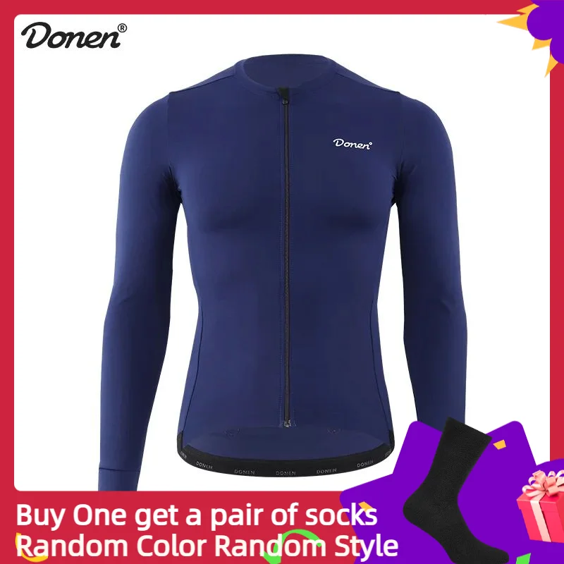 

DONEN Men's Cycling Long Sleeve Sun Protection Cycling Clothes Full Zipper MTB Outdoor Bike Sweatshirt with Three Pockets