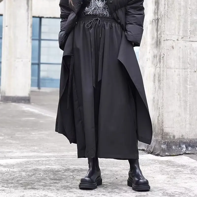 

Японские черные брюки хакама Y2k для женщин, стильная широкая юбка, брюки, мешковатая повседневная уличная одежда, вечерние шикарная одежда для подростков