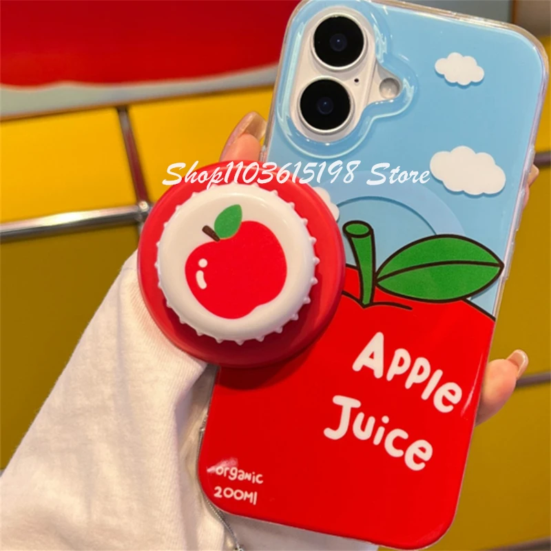 Cute Beer Bottle Cap Cartoon Apple Magnetic Holder Phone Grip Tok GripTok Stand Support For iPhone17 16 For Magsafe Accessorie