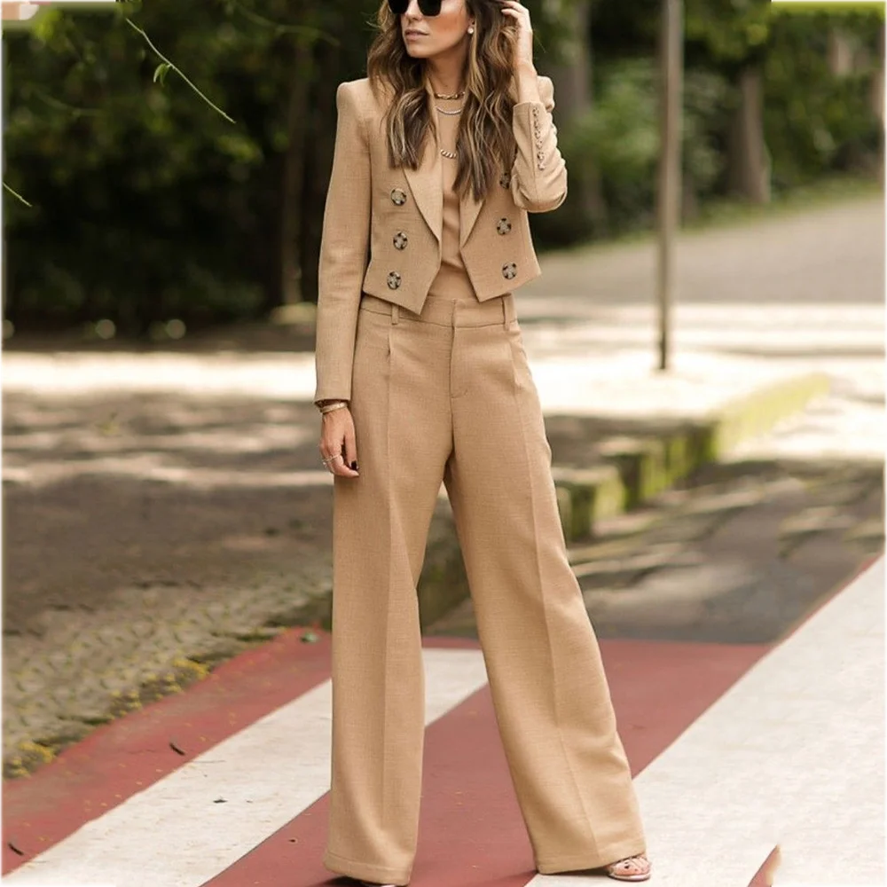 

Элегантные женские костюмы из двух предметов с остроконечными лацканами, прямой повседневный наряд, однотонный, высокое качество, повседневная офисная одежда на заказ