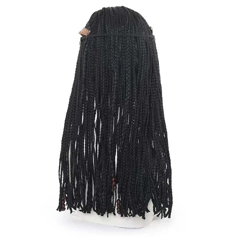 1 Headband Medium Length Black Braided Dreadlock Cosplay Wig with Headwear for Halloween Christmas School Thanksgiving Day