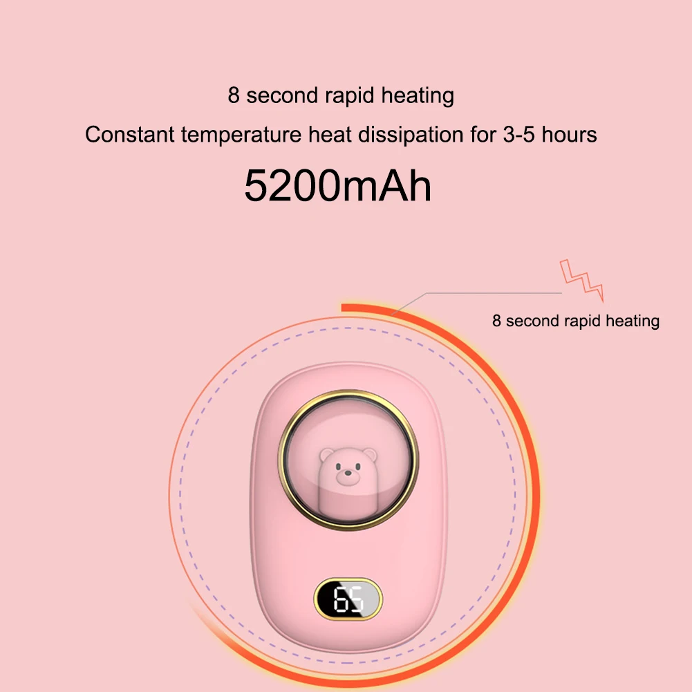 Mini Bear Hand Warmer Artifact 3 Heating Modes 2 in 1 Portable Pocket Heater Temperature Display 5200/10000mAH Outdoor Must Have