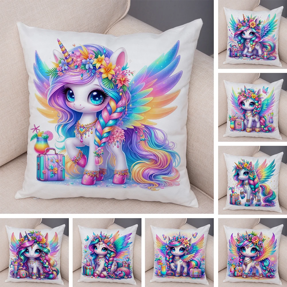 

Cartoon Unicorn Cushion Cover Soft Plush Double Print Decor Cute Children Animal Pillow Case Pillowcase for Sofa Home 45x45cm