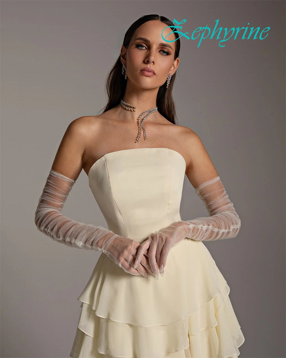 맞춤형 Strapless 쉬폰 a 라인 이브닝 드레스 섬세한 계층 파티 드레스 패션 고품질 특별 행사 가운