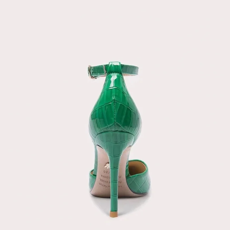 Green Sandals Stone Pattern Stiletto Heel Pointed Toe High Heels Plus Size Women's Shoes Summer New Style