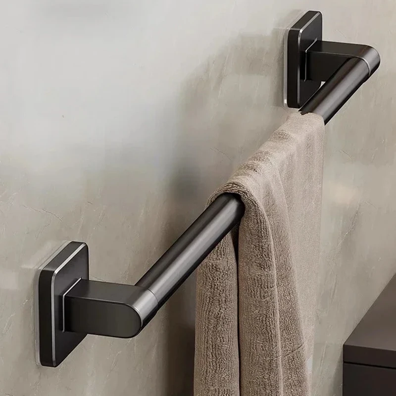 Bathroom Punch-free Gun Gray Single Pole Towel Bar Space Aluminum Bathroom Towel Rack Bathroom Toilet Towel Rack Hanging Rod