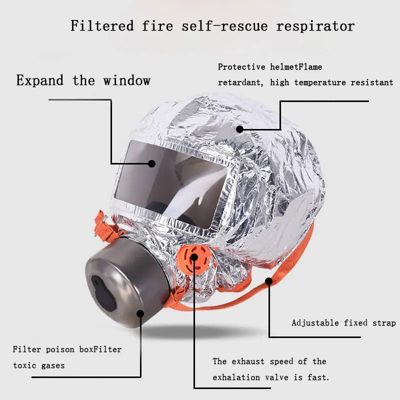 Multi-Layered Fireproof Filter Mask Self-rescue Breathing Apparatus Fire Mask Easy-fit Escape Hood Fire Escape Hood Oxygen Mask