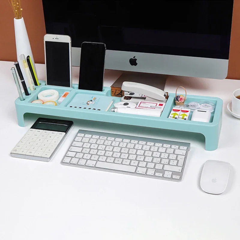 

Multifunctional Desktop Storage Holder Keyboard Phone Tablet Stationery Plastic Storage Shelf Home Office Space Saving Organizer