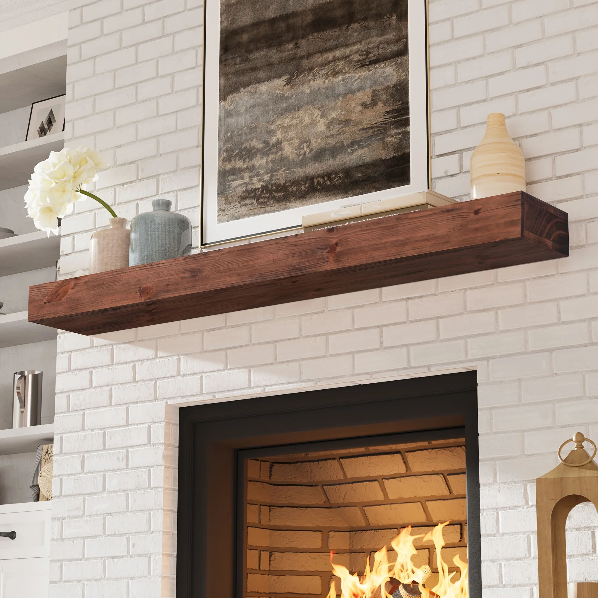 

Fireplace Mantel - Wall-Mounted Mantles for Over Fireplace - Farmhouse Fireplace Mantel Shelves - Handcrafted Wood Fireplace Man