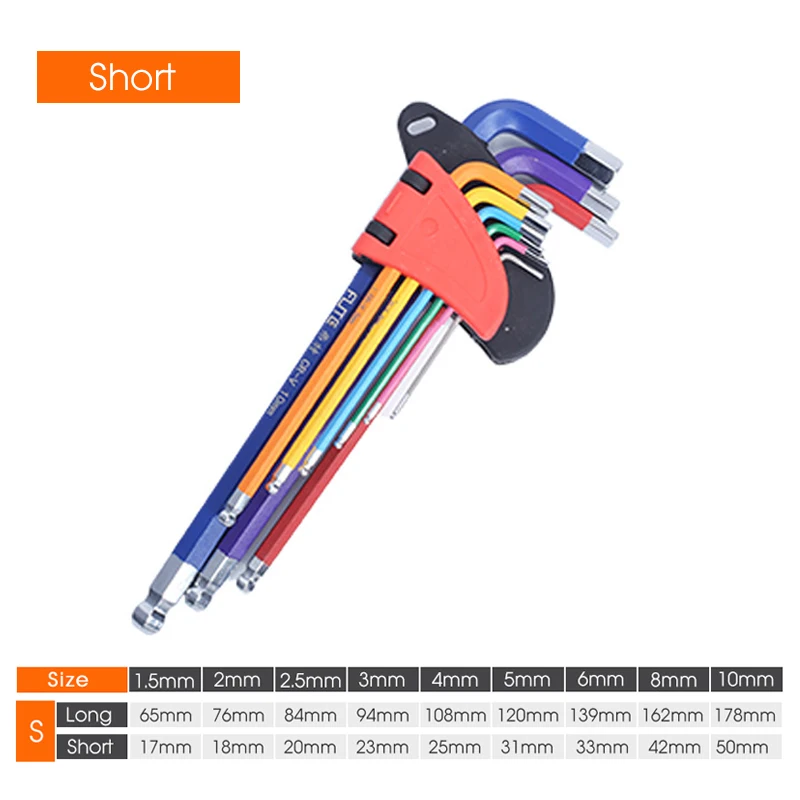 Color Allen Key Set L Wrench Kit Arm Hex Key Set 1.5mm To 10mm Hexagon Spanner Hand Tools For Bicycle Repair