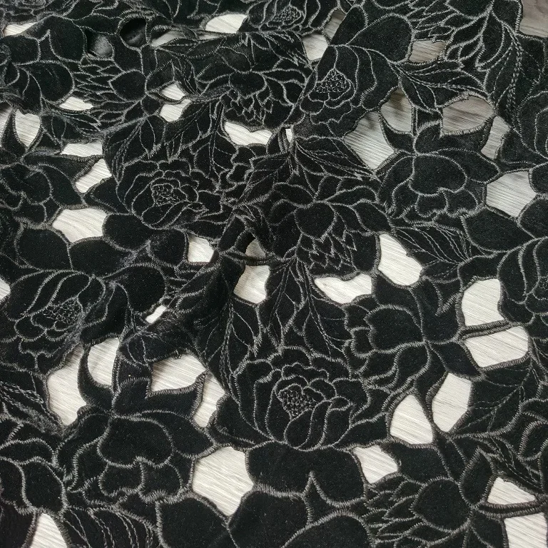 New rose laser embroidery hollow embroidered cloth clothing black flannel lace interior decoration fabric sewing by yards