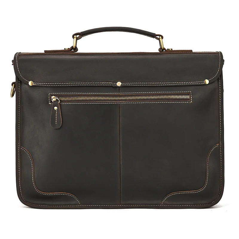 

Real Cowskin Men Briefcase Bag Crazy Horse Leather Shoulder Messenger Bag Quality Office Tote Handbags for 15.6" Laptop
