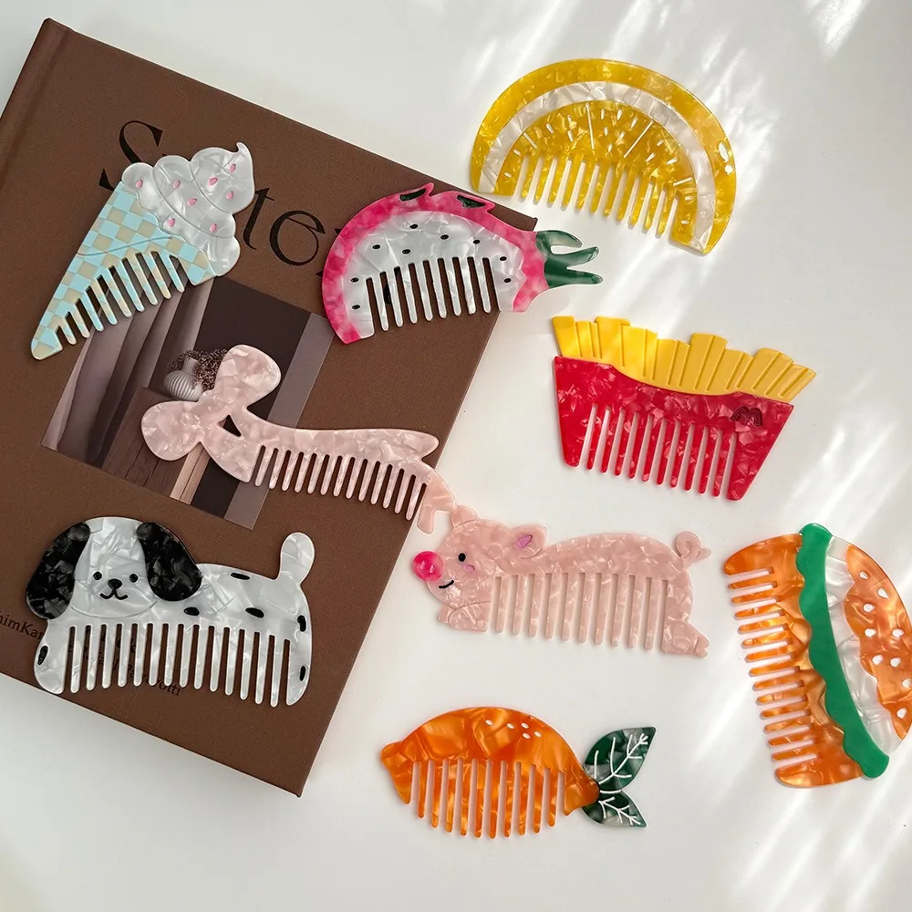 Peine de pelo de acetato de dibujos animados, peines de cola de pelo antiestáticos, accesorios para el cabello de manzana y limón para perro, herramienta de cuidado del cabello, regalo