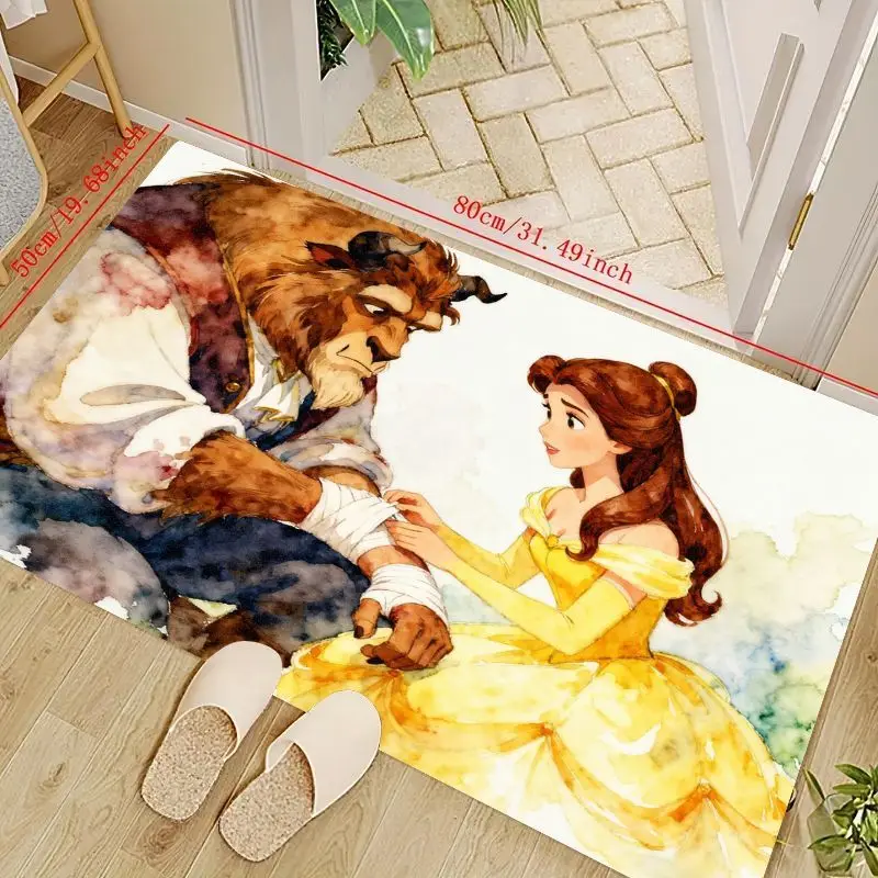

1 шт. Disney Beauty and the Beast Belle & Beast акварельный художественный напольный коврик, 50x80 см (19,68x31,49 дюйма) эстетический нескользящий коврик для