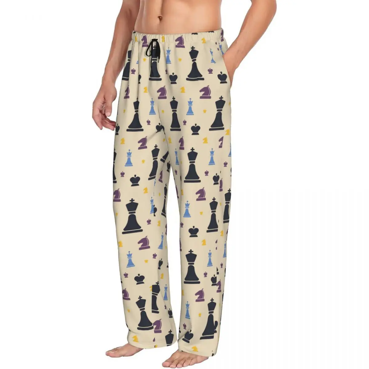 Calças de pijama de tabuleiro de xadrez personalizadas pijamas masculinos cintura elástica jogo de xadrez sleep lounge bottoms com bolsos
