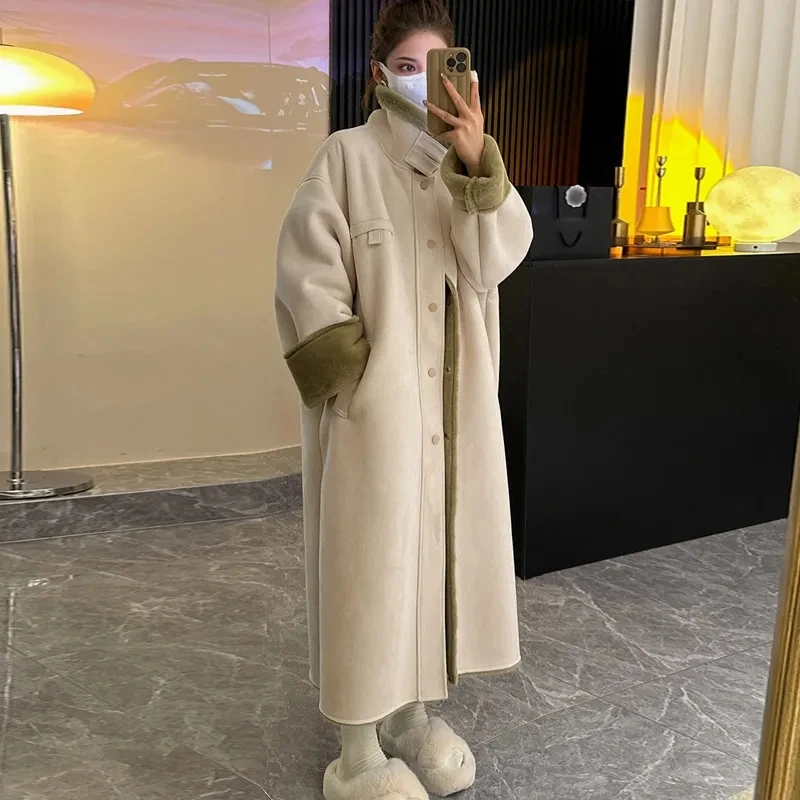 Lamb Wool 2026 New Coat Female Korean Winter ThickVelvet Thick Suede Coat Mid-length Fur One Lapel Coat Commuter Buttons Splicin