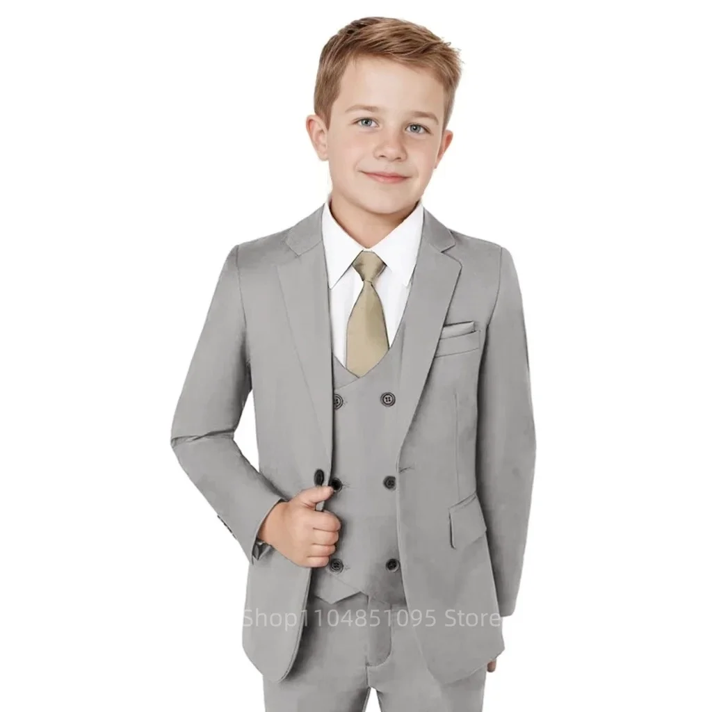3 Piece Gray Boys Suit Fashion Design Jacket Pants Vest - Kids Tuxedo for Wedding Graduation Stage Performance Formal Outfit