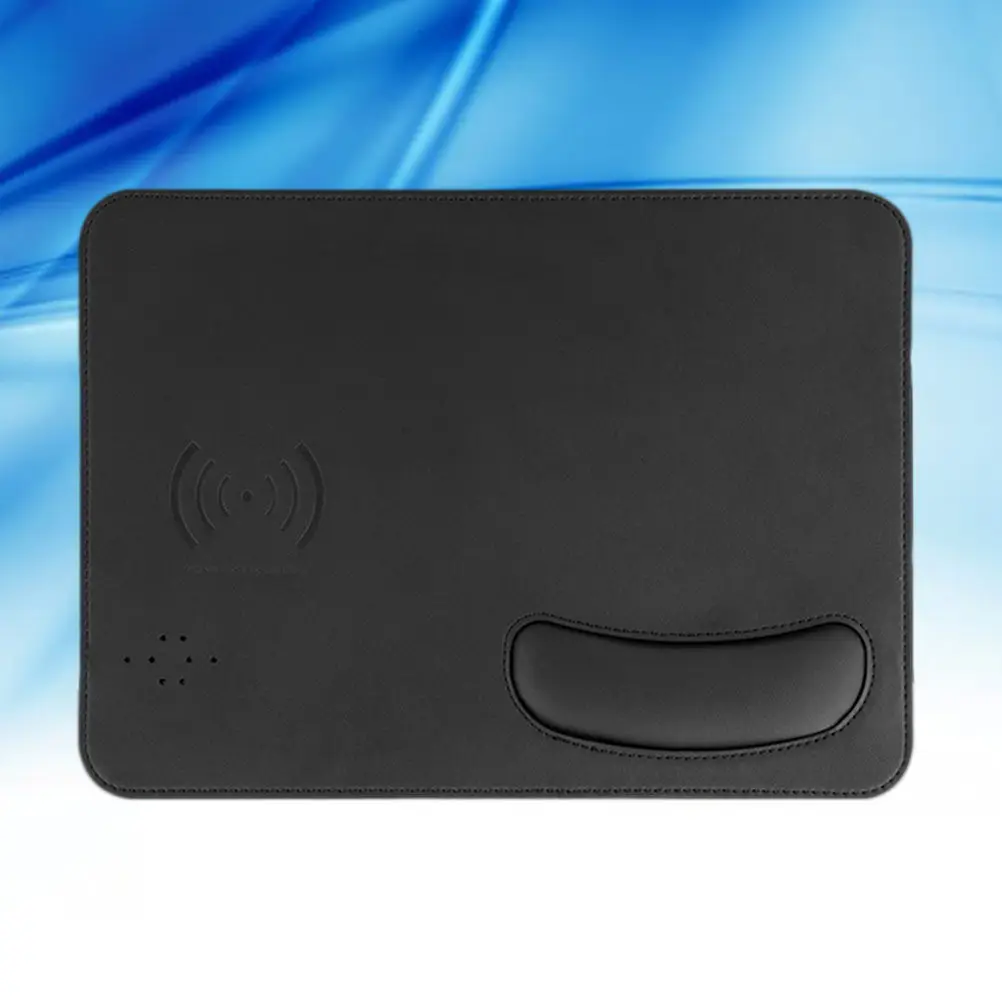 

2 in 1 Wireless Charging Pad Black PU Desktop Mat for Phone Compatible with Qi Devices Home Office Use