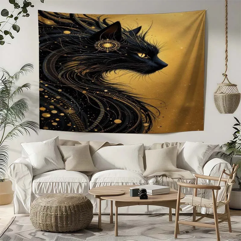 Black Cat Art Tapestry Portable Photo Props Durable Wrinkle-Resistant Room Bedroom Decor