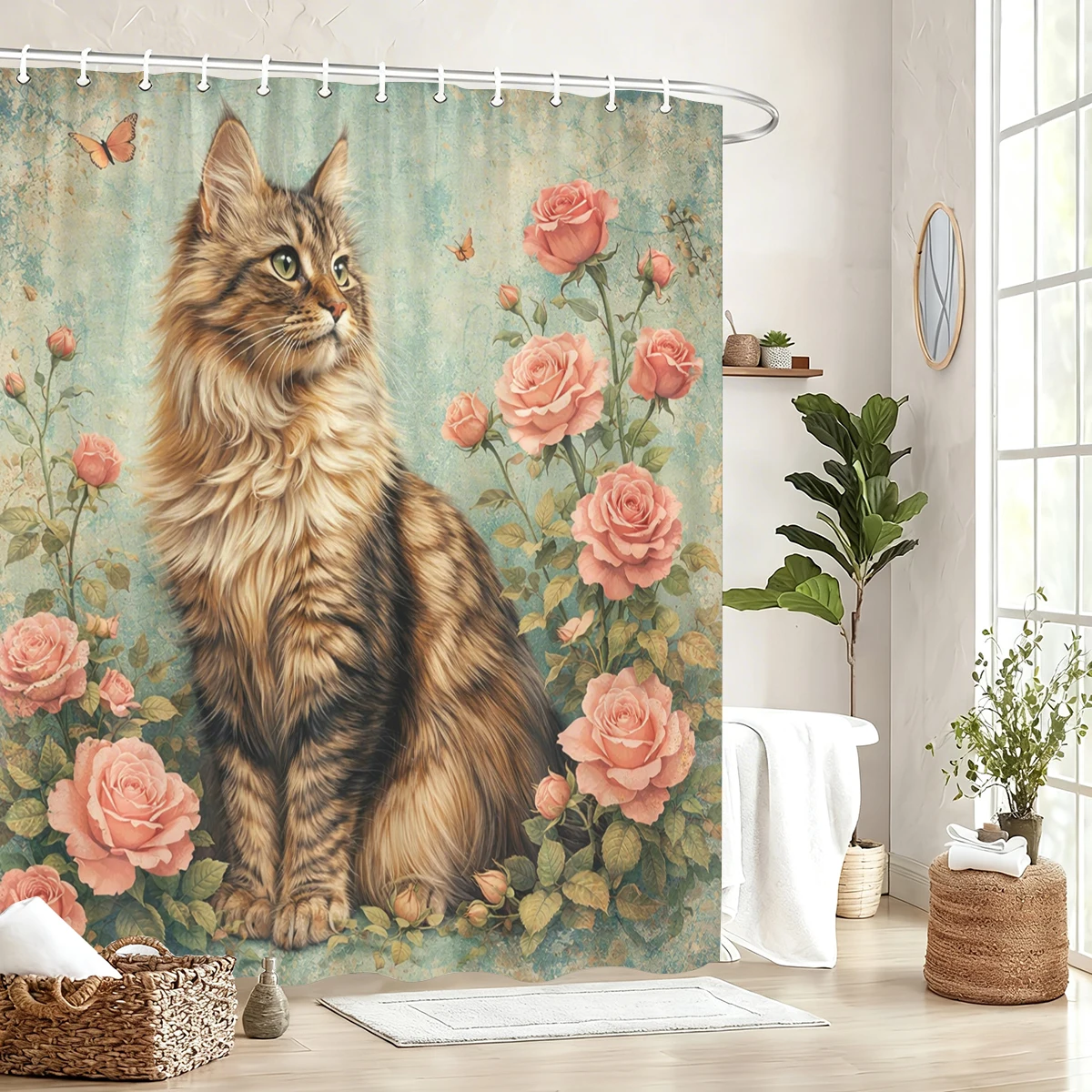 

Милая занавеска для душа с рисунком животных и цветов из полиэстера - очаровательный декор для ванной, красивая занавеска для ванны с принтом