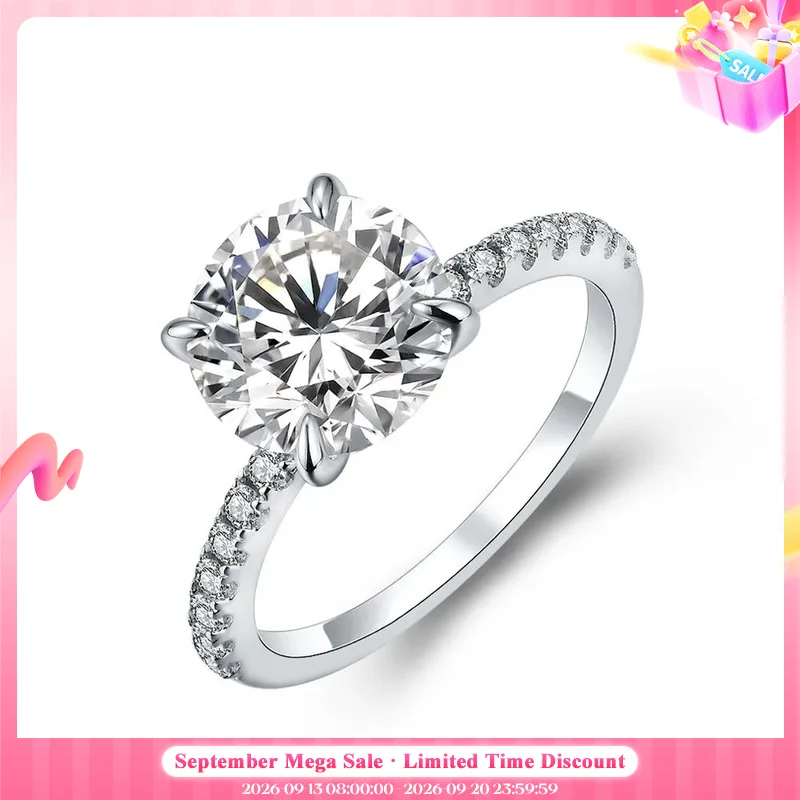 ATTAGEMS 2023 New Brand 18K 14K 10K Yellow Gold Moissanite Ring Round Cut 3.0CT Ring for Women Birthday Diamond for Wedding Gift