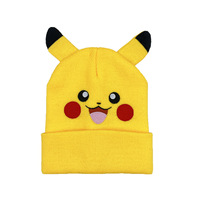 MINISO Pikachu Embroidered Knitted Hat WinterCute Cartoon Ears Funny Hats or Women Men Beanies Knitted Warm Cool Hat