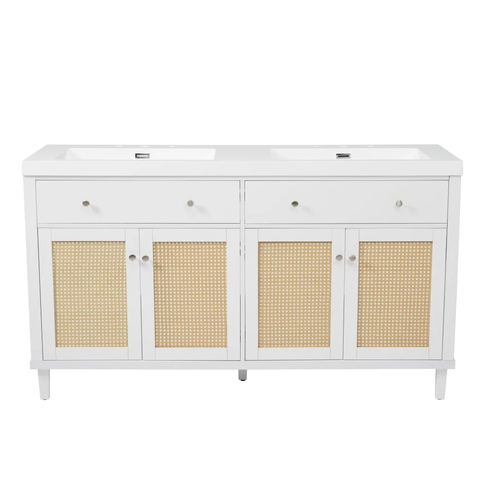 

60 Inch Bathroom Vanity with Double Sink , Large Storage Space with 2 Tip-Out Trays / Flip-Out Drawers and 4 Soft Closing Doors,