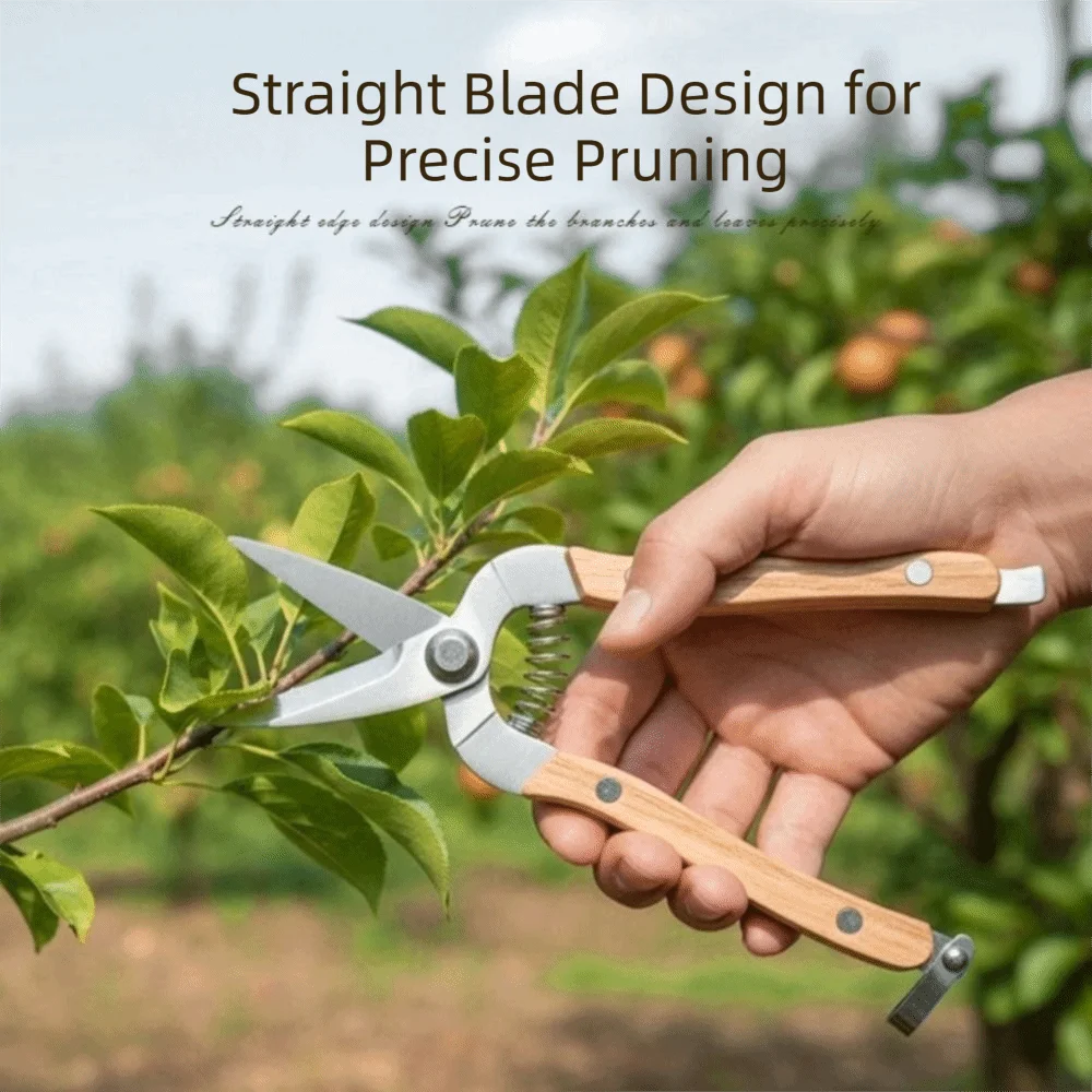 

Stainless Steel Pruning Shears Wooden Handle Straight/Bending Head Branch Trimmer Multi-functional Labor-saving Garden Pruner