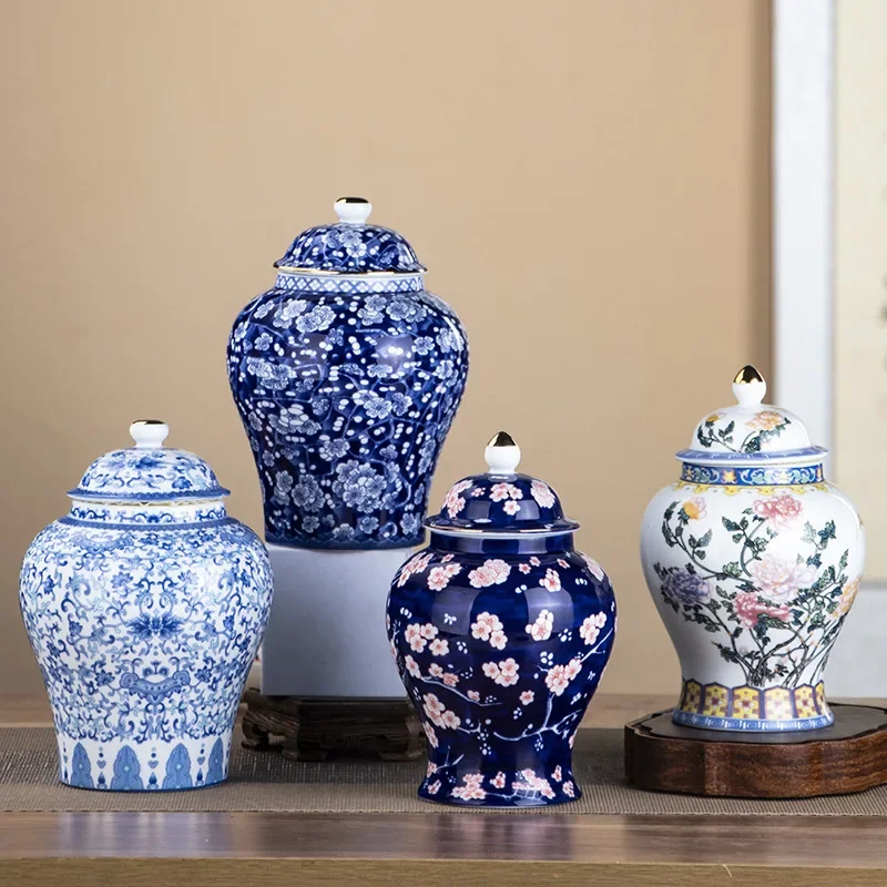 

Ceramic Candy Jar Creative Blue and White Porcelain Tea Caddy Tabletop Vase Decoration Household Multifunctional Nut Storage Jar