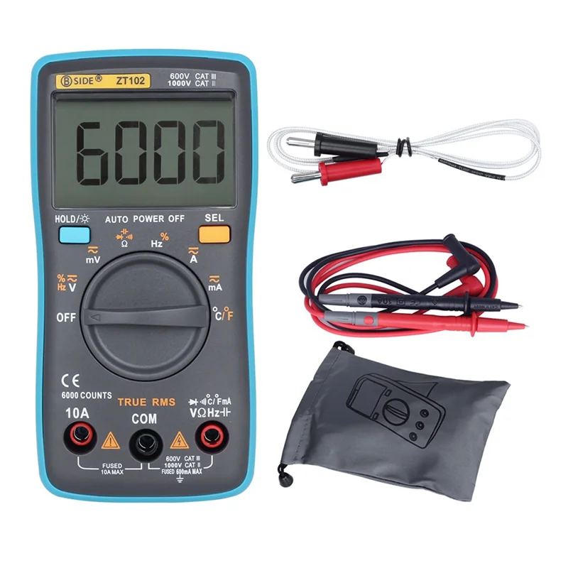 

BSIDE ZT102 Multimeter Digital Multimeter 6000 Counts AC/DC Voltage Current Tester Voltmeter Ammeter Frequency Meter