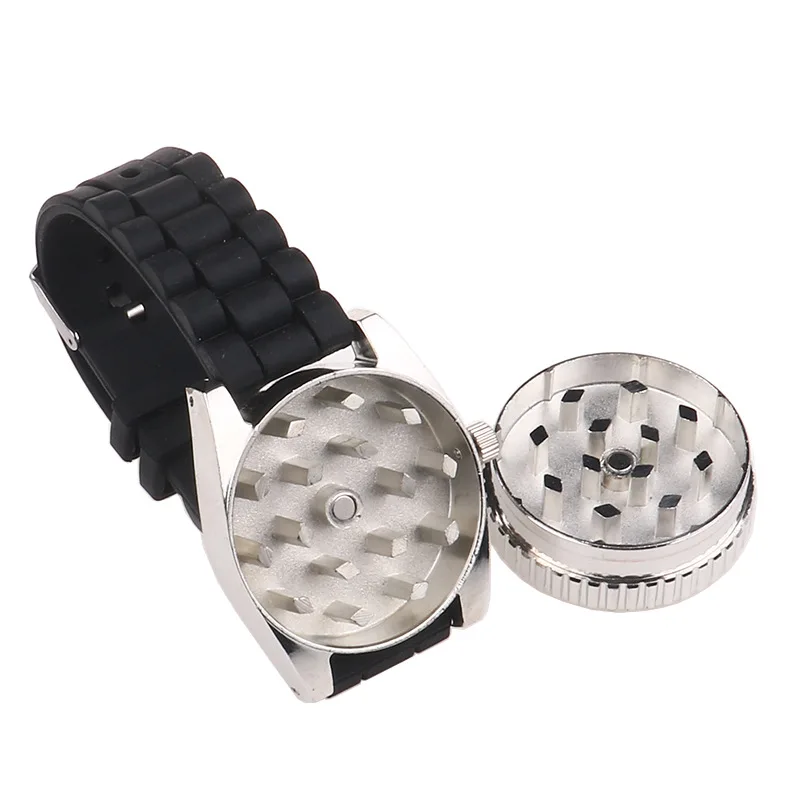 New Hot Sale Watch Grinder Black Zinc Alloy Herb Spice Tobacco Grinder Cigarette Crusher Wristwatch Smoking Set Men Gift