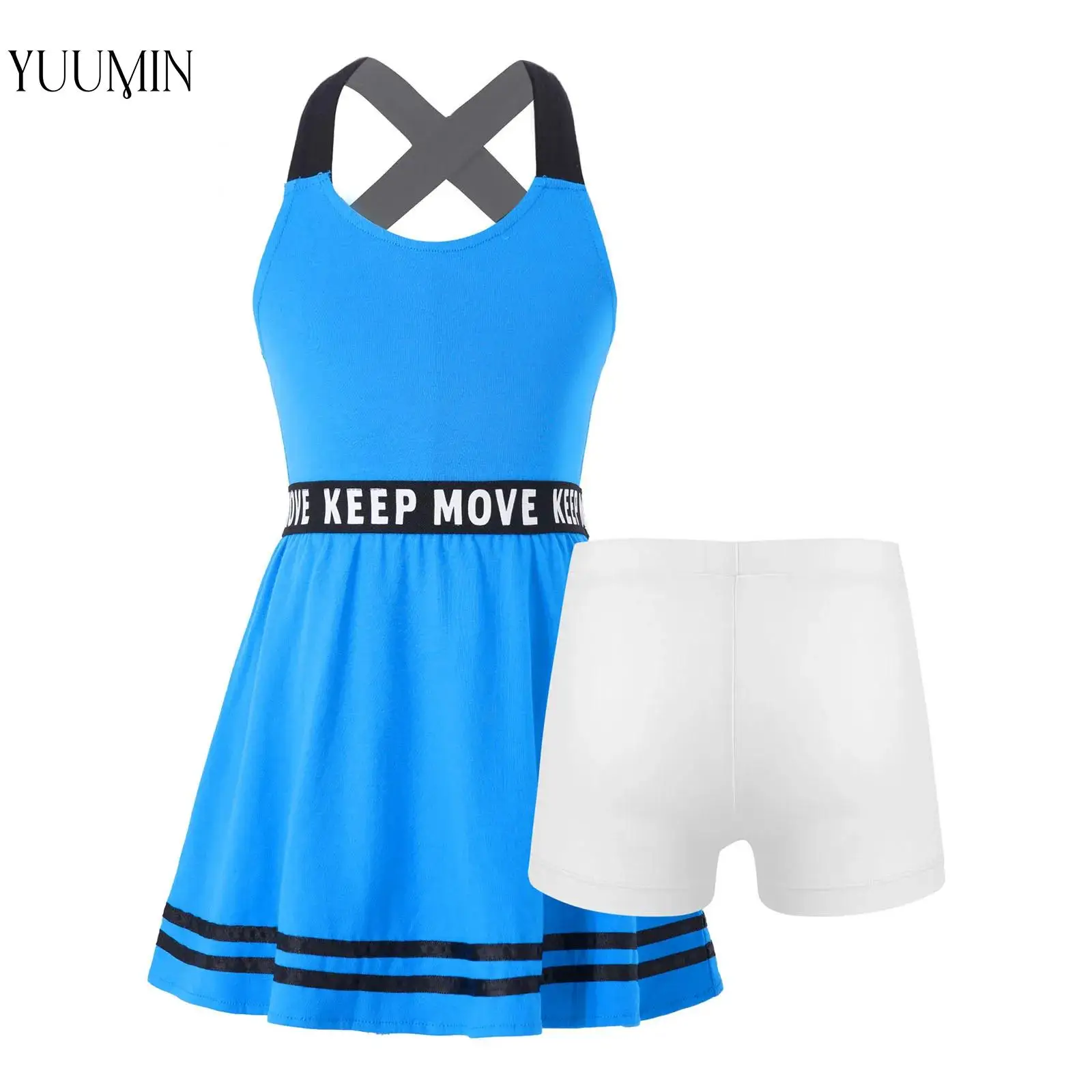 

YUUMIN Kids Girls Golf Tennis Dress with Shorts Mini Dress Sleeveless Open Back Gym Sports Dress Workout Outfits