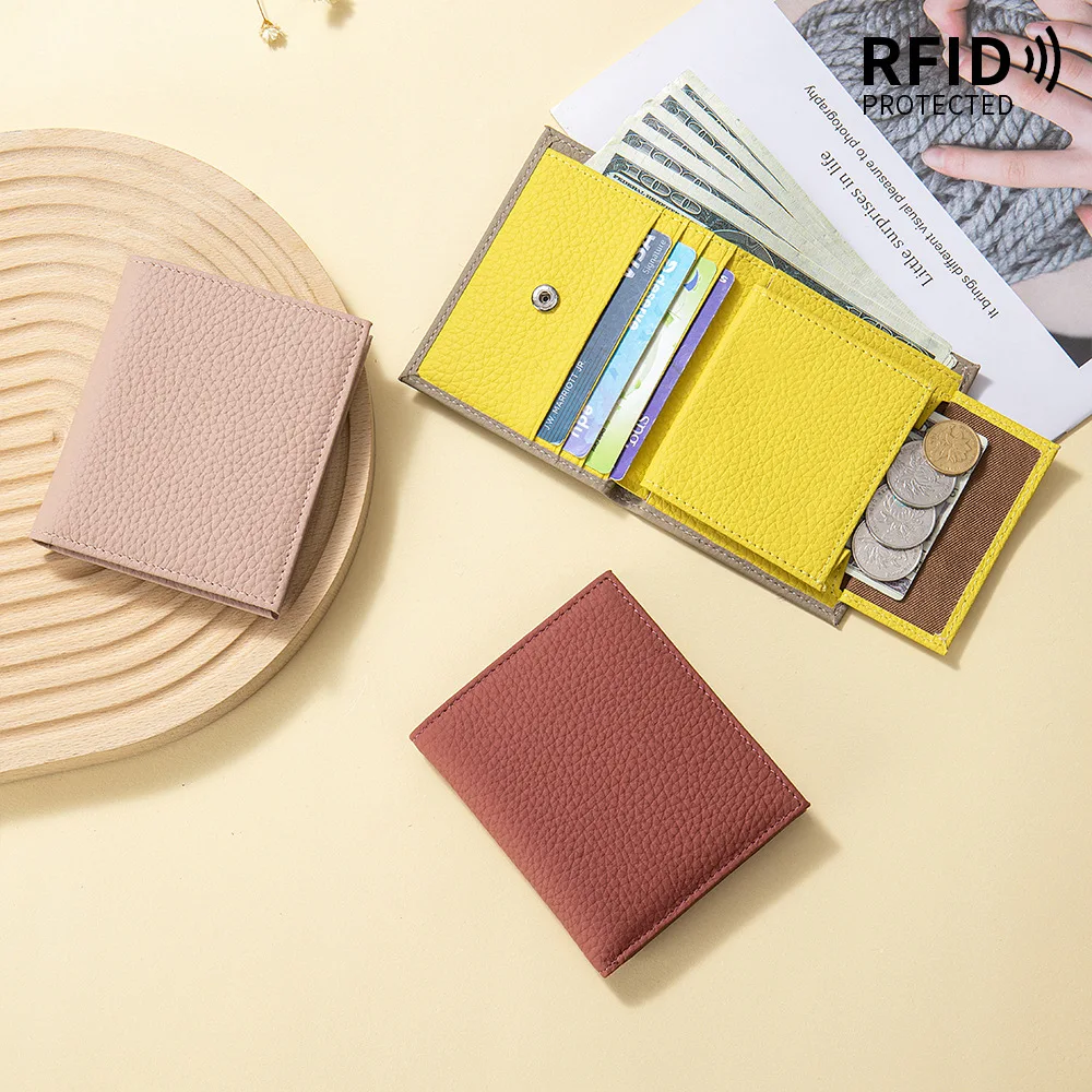 New Genuine Leather Ultra-thin Short Wallet Multifunctional Woman Wallet Top Layer Cowhide Light Luxury Card Holder Coin Purse