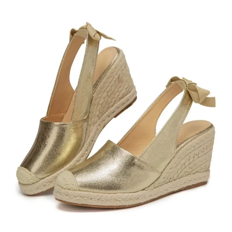Sandalias de cuña para mujer Moda Punta cerrada Vendaje Alpargata Plataforma Elegante Slingback Zapatos de verano