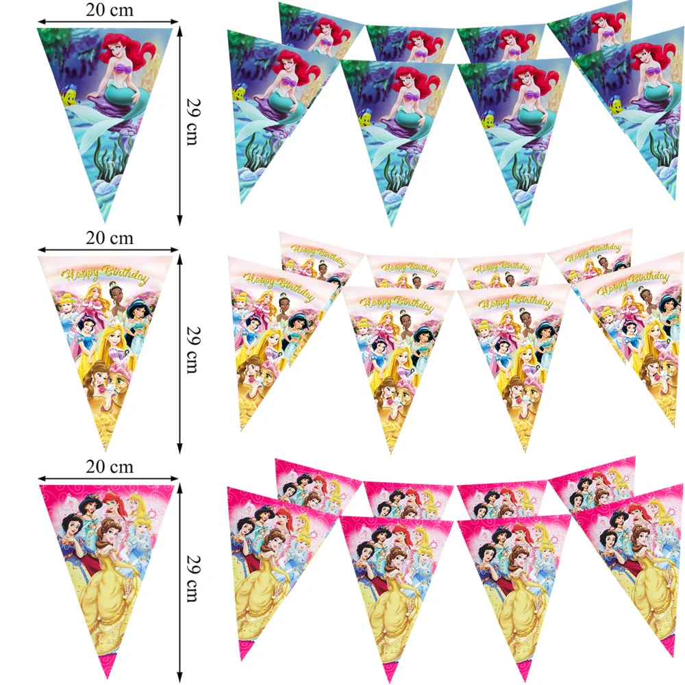 Disney Princess Birthday Letter Banner Garland Birthday Party Decoration Bunting Flag Mermaid Party Background Room Decoration