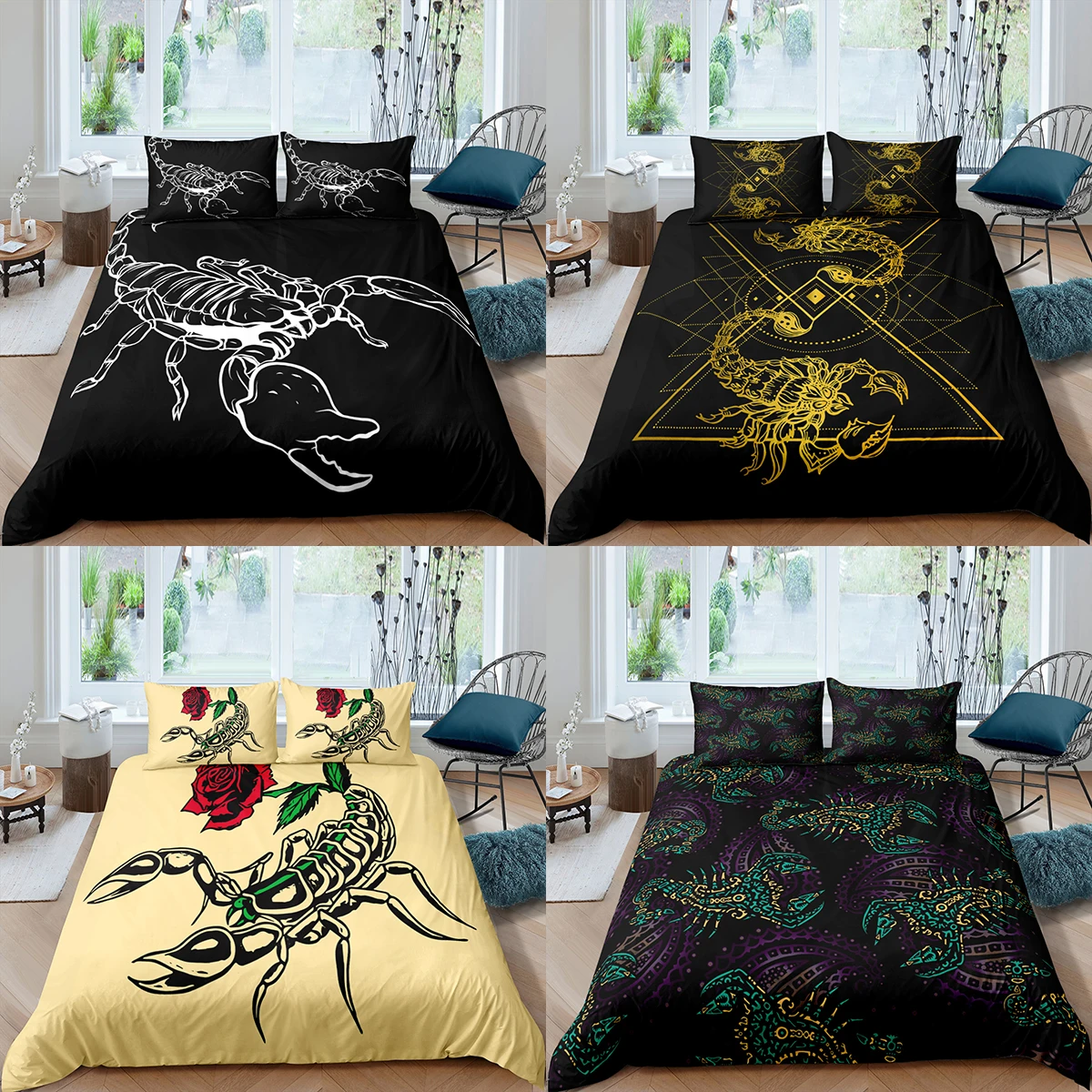 Home Textiles Luxury 3D Scorpion Duvet Cover Set Pillowcase Boho Rose Bedding Set Queen and King Size Comforter Bedding Sets