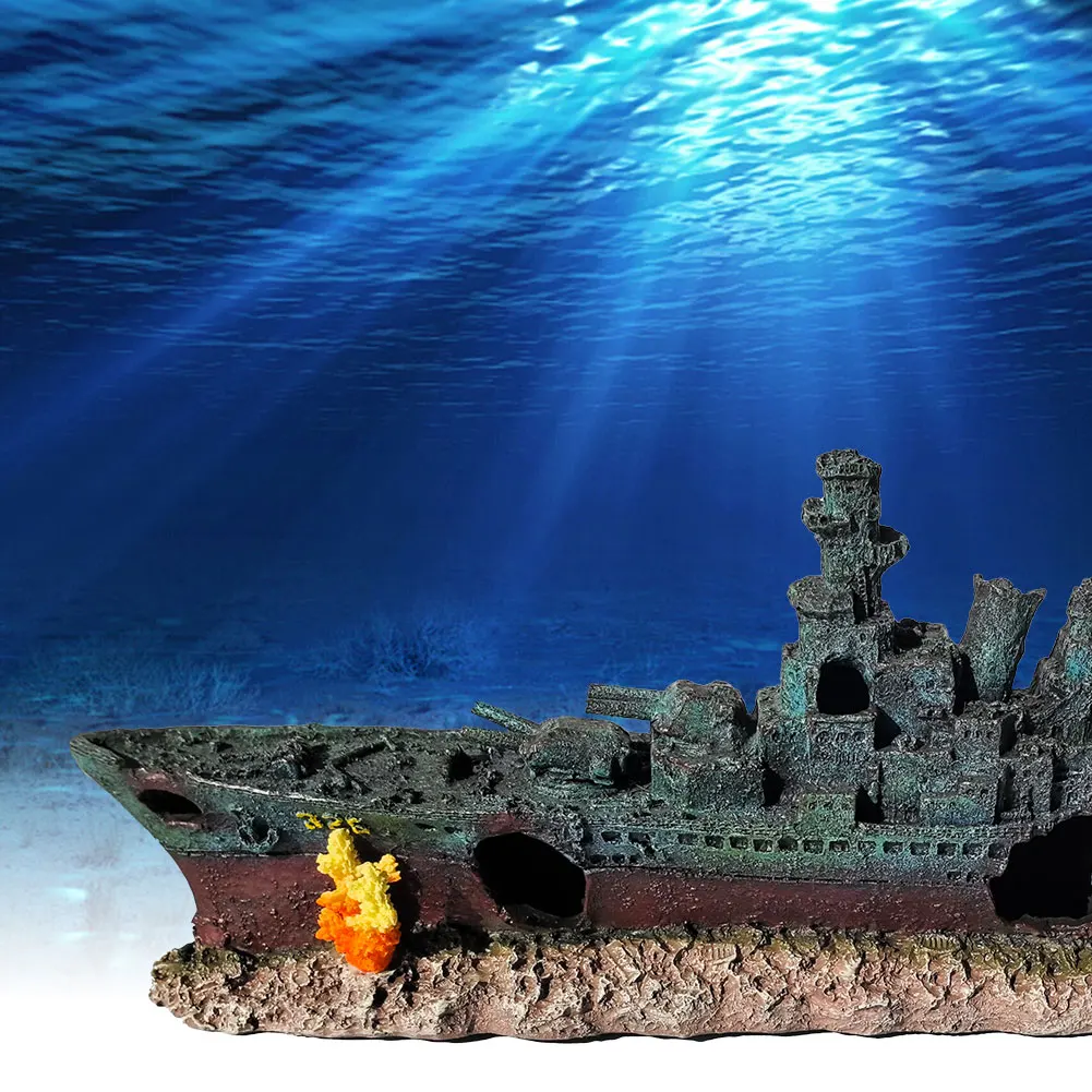 

Aquarium Resin Sunken Pirate Ship Reusable Creative Warship Wreckage Warship Handicrafts for Fish Tank Cave Decor Accessories