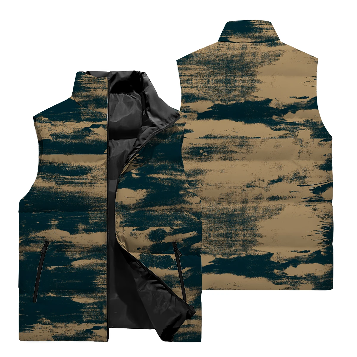 2024 Winter Trend Clothing Color Blend Dye Vest Warm Sleeveless Coat Zipper Casual Printed Vest Winter Windproof Jacket