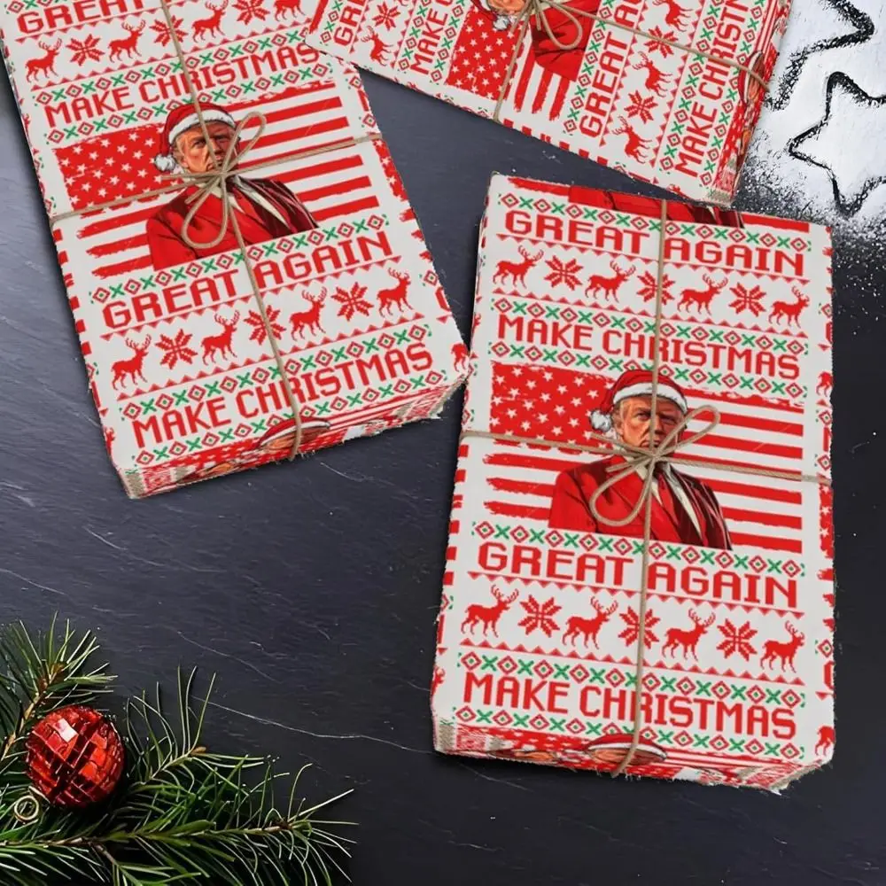 Unique Donald Trump Wrapping Paper Funny Santa Claus President Gift Wrap Christmas Tree President Holiday Wrapping