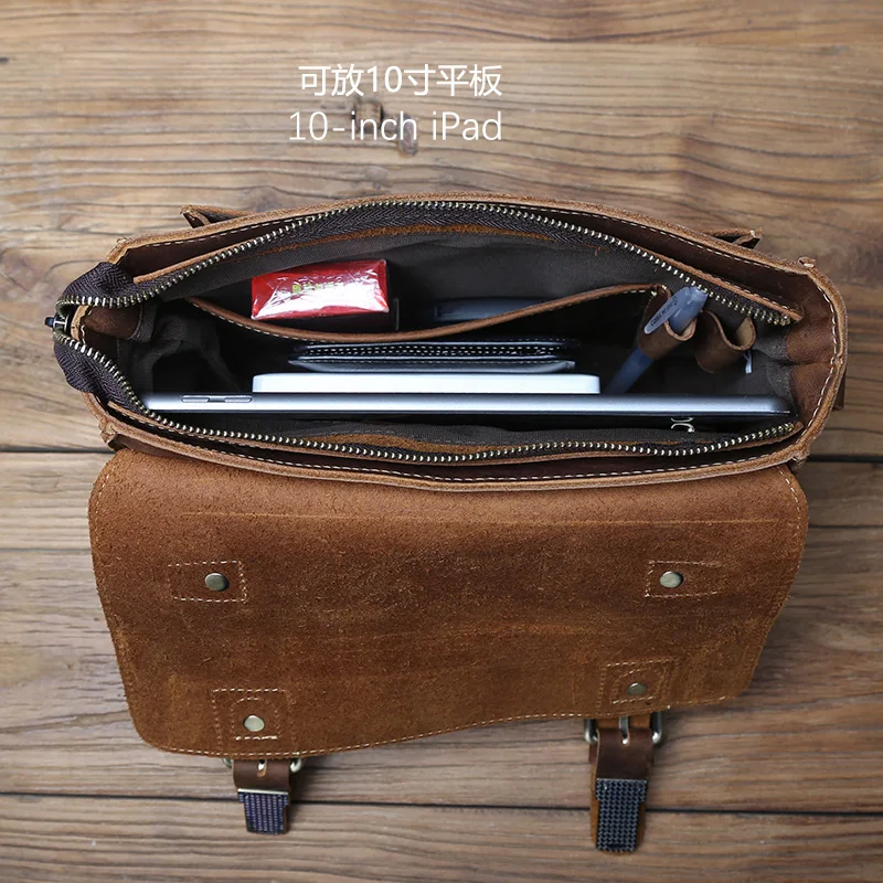 NZPJ Retro Leder Männer der Briefträger Tasche Crazy Horse männer Tasche Top Schicht Rindsleder Schulter Tasche Beiläufige Handtasche Für 10-zoll IPad – Detail 15