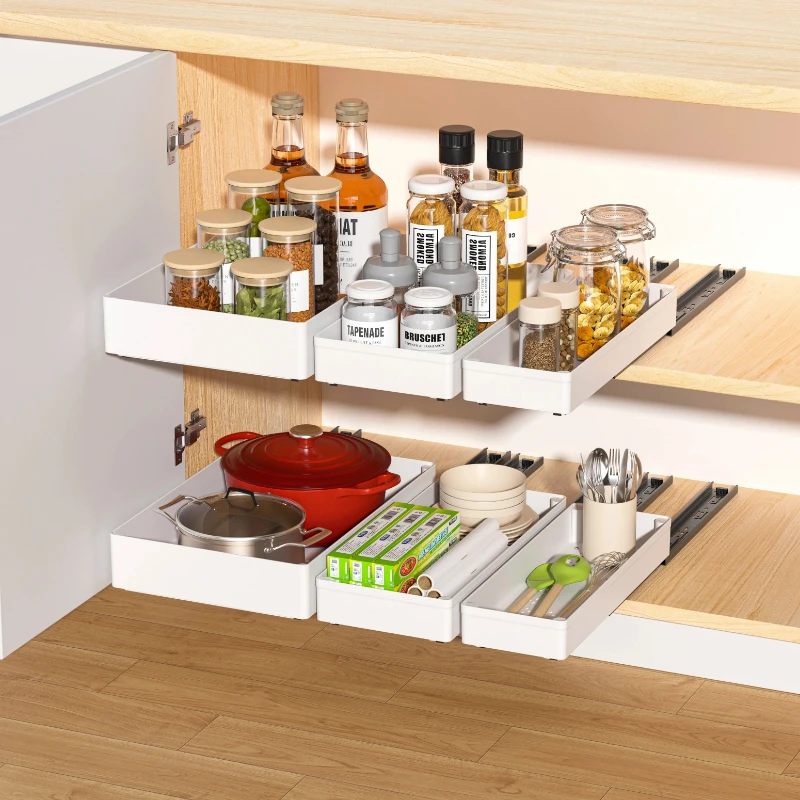 Non perforated kitchen pull-out shelf, sink, basket, cabinet, sliding rail drawer, storage box, seasoning rack